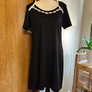 Elegant Black Midi Dress with White Accents